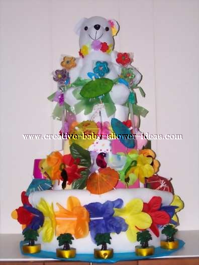 white hawaiian bear diaper cake