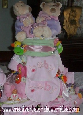 twin bears diaper cake