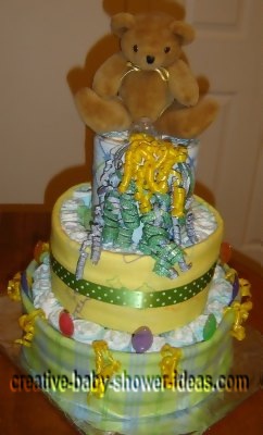 front of bear diaper cake