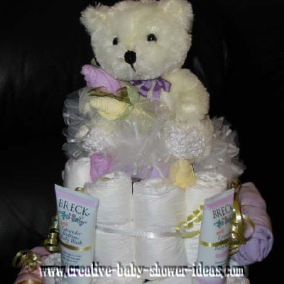 lavender ballerina bear diaper cake