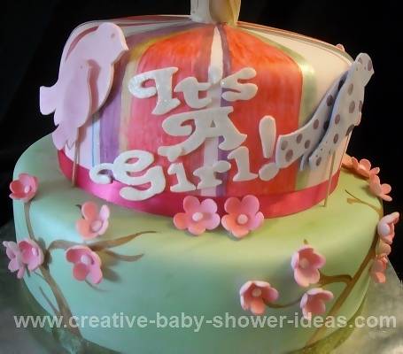 Closeup of Cherry Blossoms and Birds on the Bottom layers of cake