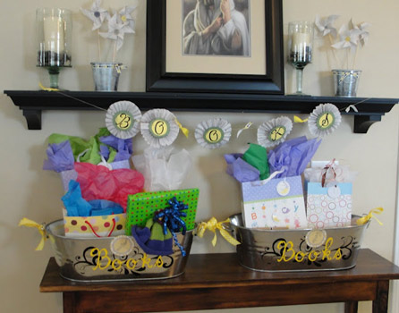 book baby shower gift bins