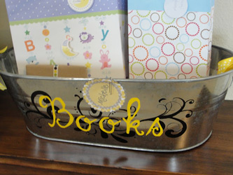closeup of vinyl design on book bins