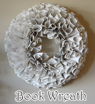 book wreath with pages from books