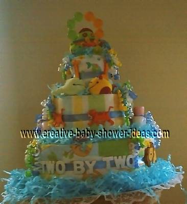 noahs ark diaper cake that says two by two