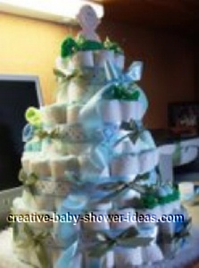 side view of sweet pea boy diaper cake