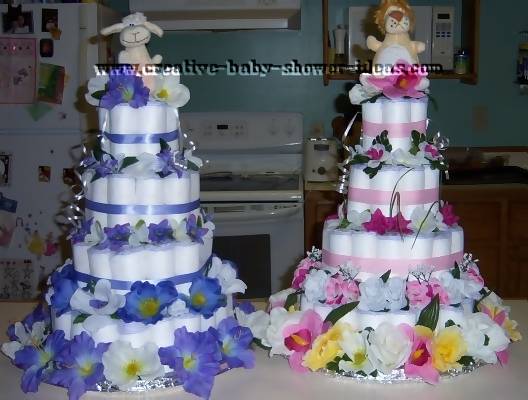 boy and girl twin flowers diaper cake