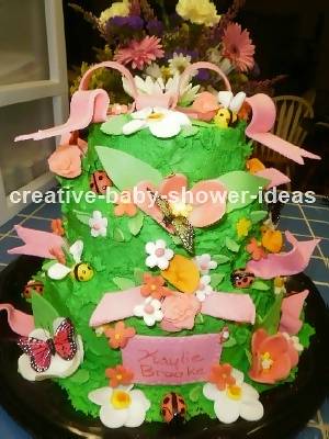 Green Bugs and Flowers Cake