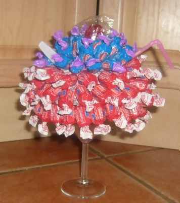 blue and red candy sundae centerpiece