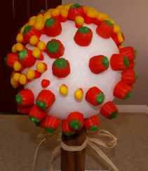 candy corn pushed into styrofoam ball for topiary