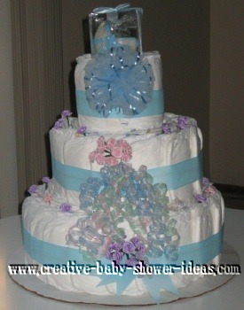 blue baby carriage diaper cake