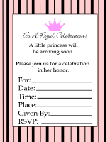 black and pink striped printable princess baby shower invitations