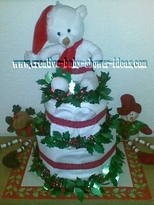 white teddy bear christmas diaper cake