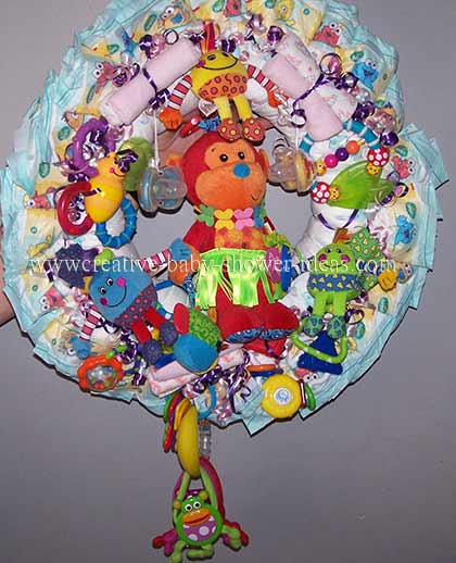 colorful toys diaper wreath