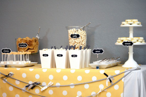 yellow and white dessert table for gender reveal