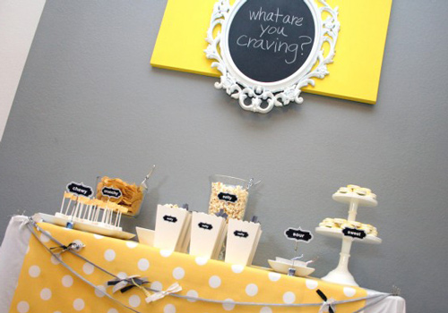 grey and yellow gender reveal party