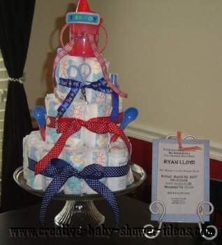 red white and blue diaper cake