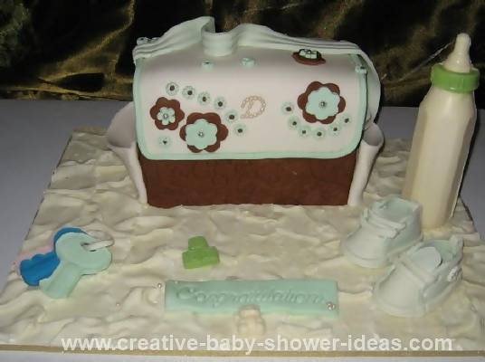 green and brown diaper bag cake