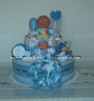 blue baby doll diaper cake