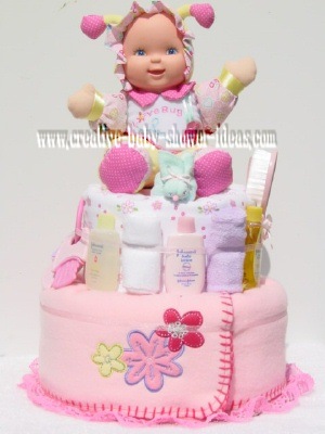 pink baby lovebug diaper cake