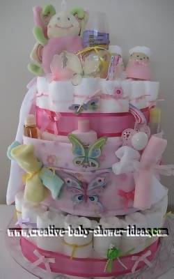 pink ribbons bug diaper cake