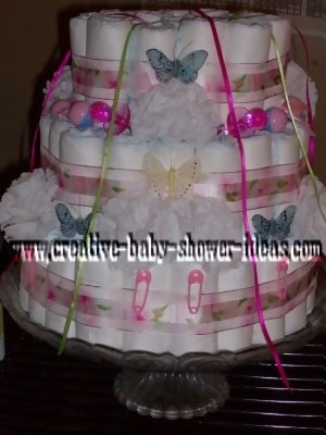 3 tier butterlies and ribbons diaper cake