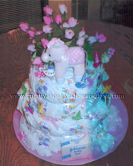 pink horse circus diaper cake