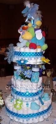 blue polka dot animals diaper cake