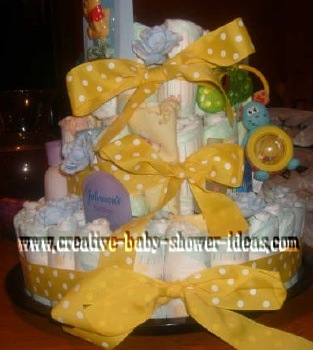 polka dot diaper cake with teether toys