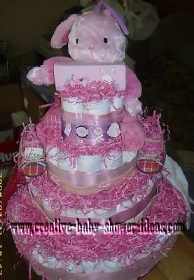 pink bunny and slippers diaper cake