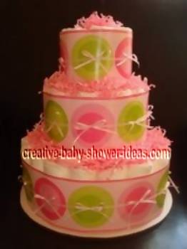 pink and lime retro dots diaper cake