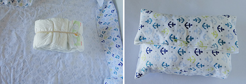 wrapping the diaper pillow with a receiving blanket