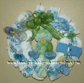 green and blue frog diaper wreath