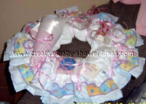 pink and white diaper wreath