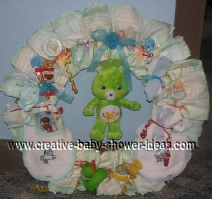 green carebear diaper wreath