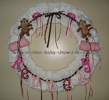 pink and brown monkey diaper wreath