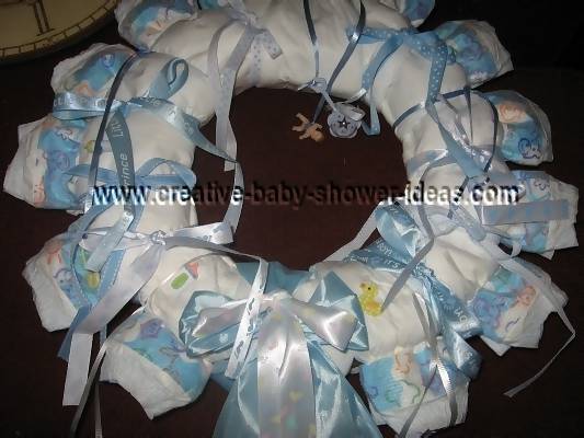 diaper wreath with boy satin ribbon