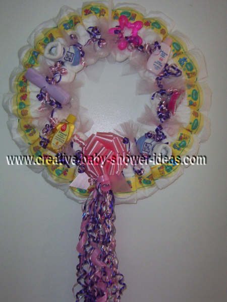 purple and pink diaper wreath