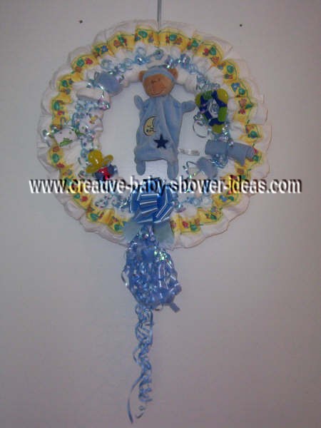 blue and yellow bear diaper wreath