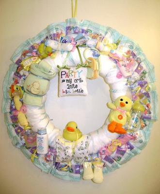 purple duck diaper wreath with party in my crib tonight sign
