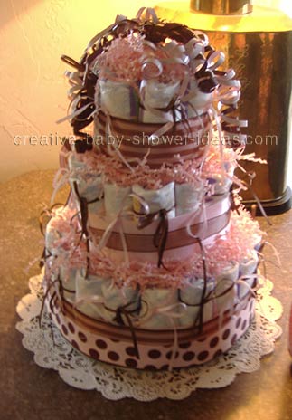 pink and brown dots diaper cake