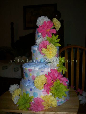 tropical flowers baby shower diaper cake