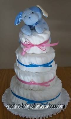 pink and blue dog diaper cake