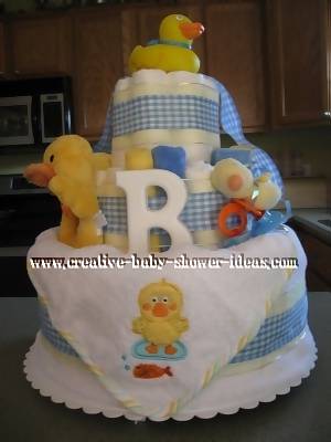 blue plaid duck diaper cake
