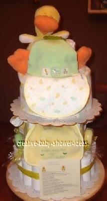 yellow and green ducks and flowers diaper cake