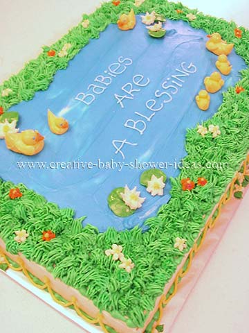 duck pond with mommy and baby ducks cake