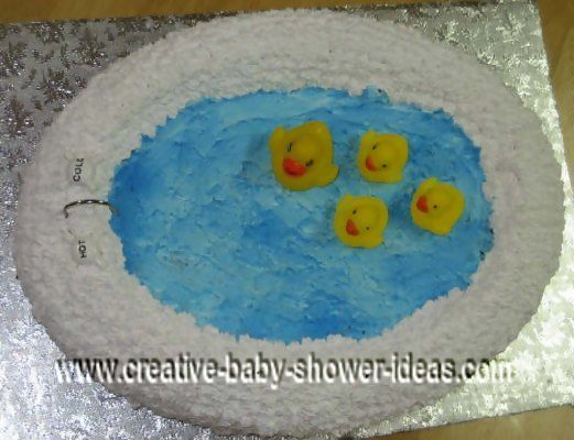 top of rubber ducky bathtub cake