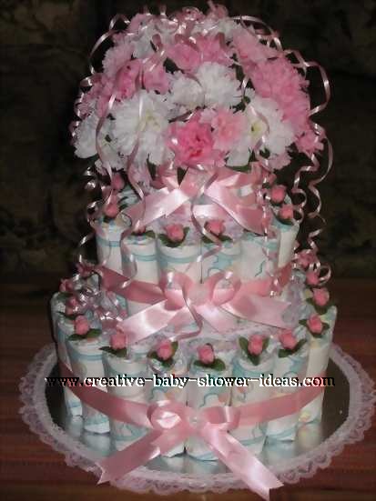 elegant pink and white carnations diaper cake