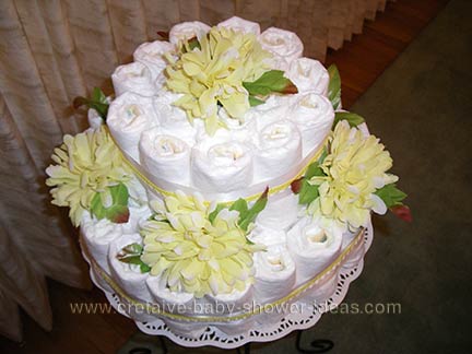 cream flowers diaper cake