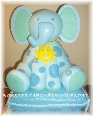 Baby Blue Elephant Cake with Polka Dots and a Necklace